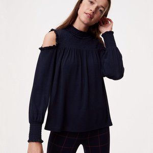 LOFT Cold Shoulder Top with Smocked Ruffle Detail